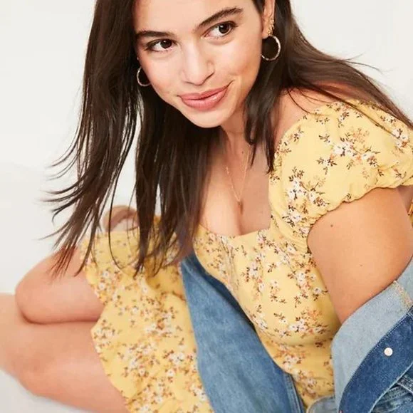 Old Navy Fit and Flare Puff-Sleeve Floral-Print Dress for Women New - Picture 7 of 8